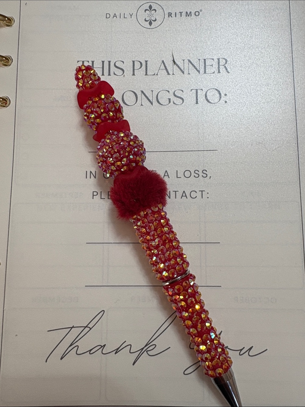 Red Crystal Pom-Pom Bling Pen